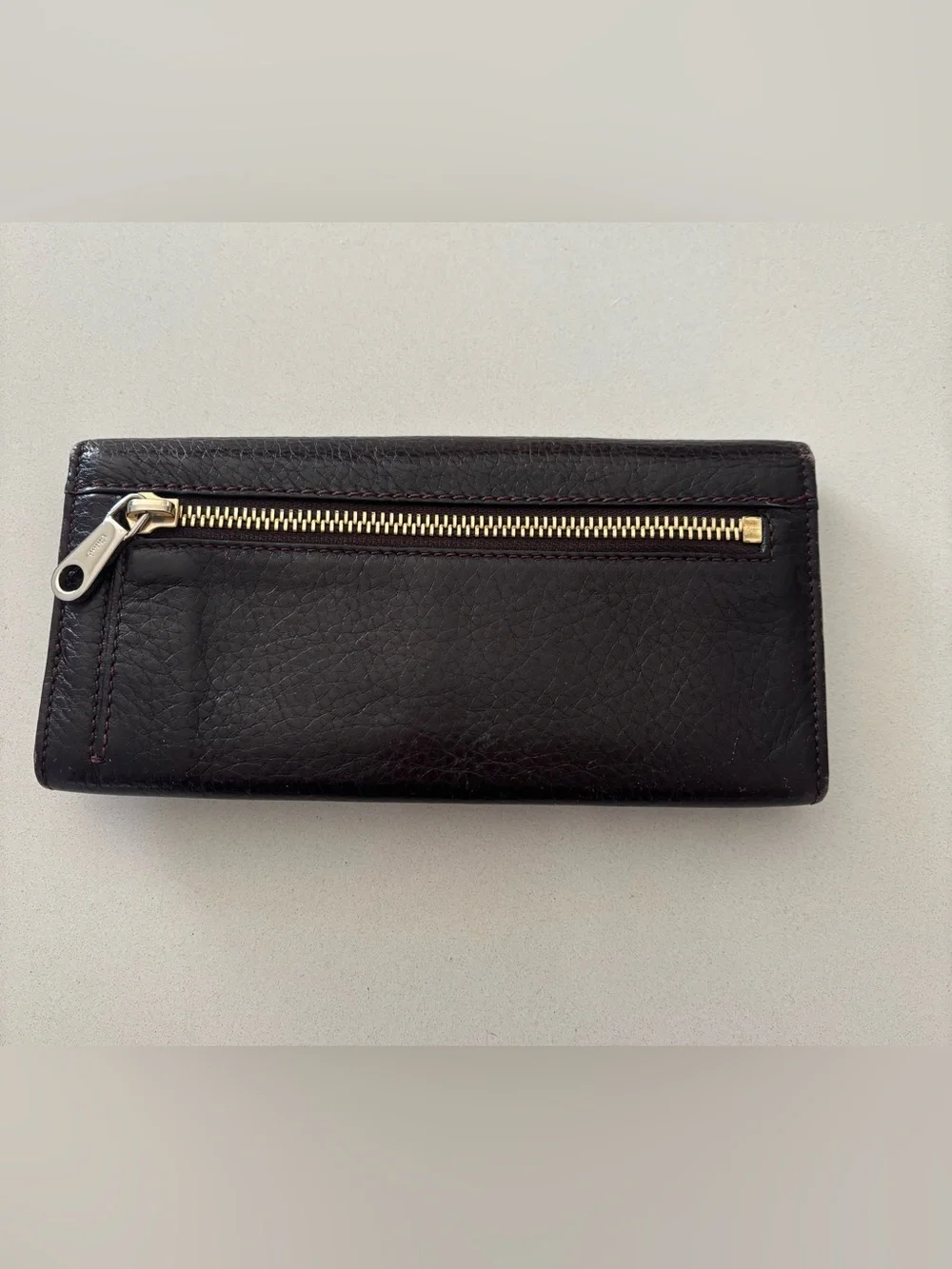 Chloé Dark Purple Textured Leather Metal Bow-Accent Wallet